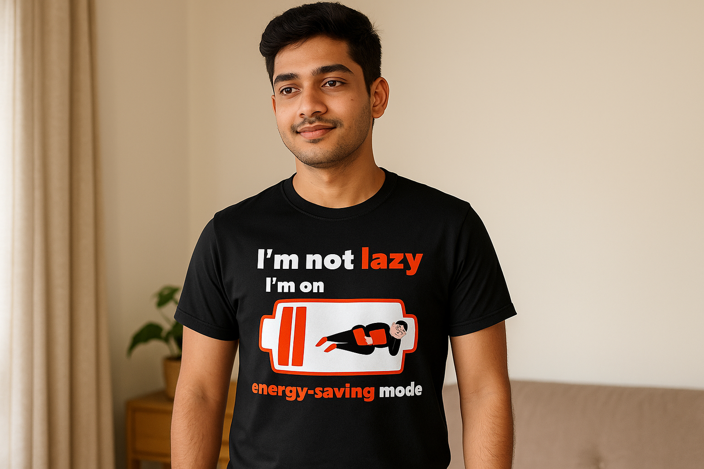 Male model 1 - Black short sleeve t-shirt